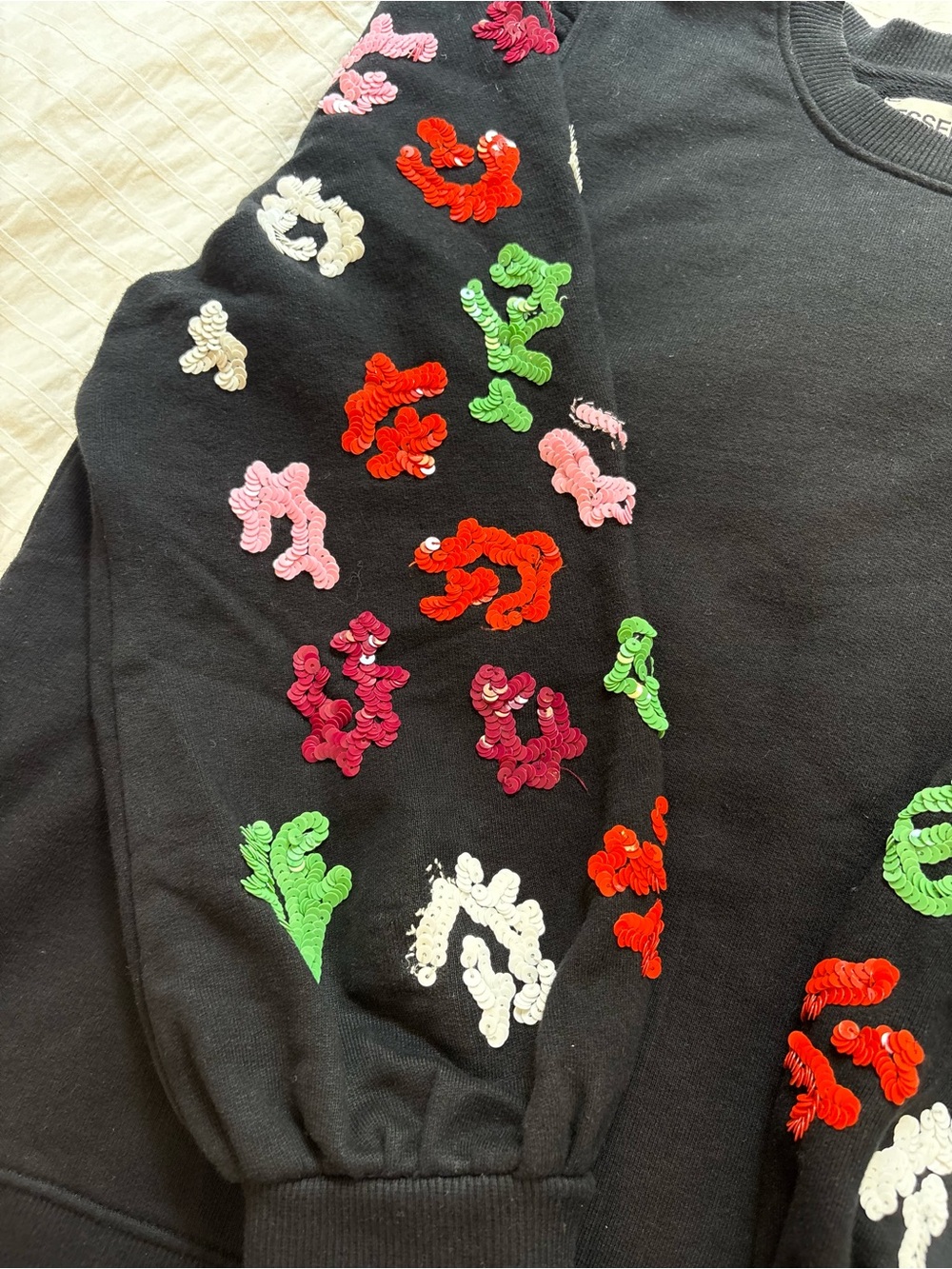 Essential Antwerp Black Sweatshirt with Colorful Embroidered Floral Sleeves - Picture 10 of 11
